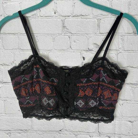 Free People Lace Button-Up Bralette, Color: Black/Purple/Orange, Size: Small - Picture 1 of 3